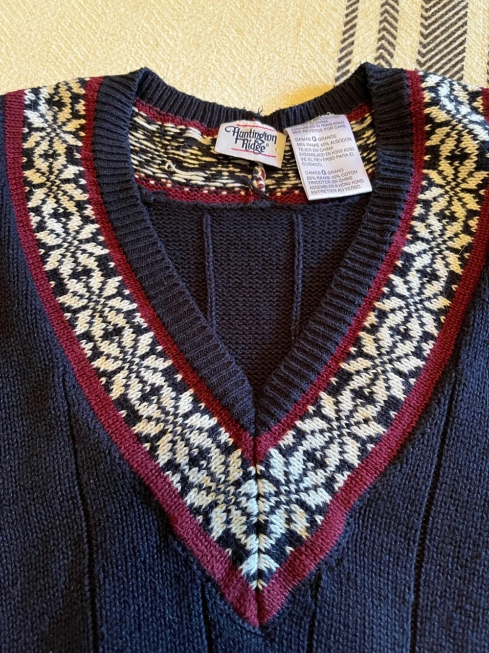 Navy V-Neck Sweater Vest with Contrast Trim - Picture 4 of 7